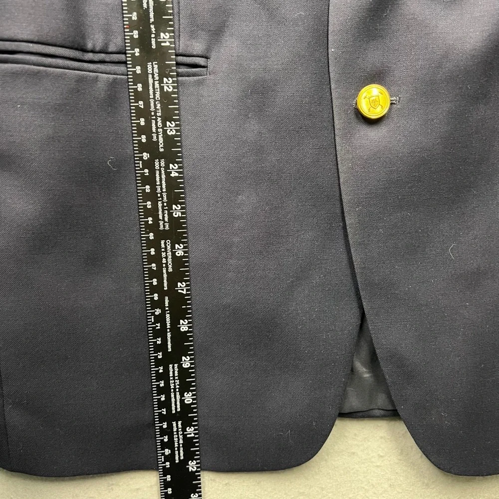 Lauren Ralph Lauren Mens Navy Blue 100% Wool Gold Button Blazer Sport Coat 40L